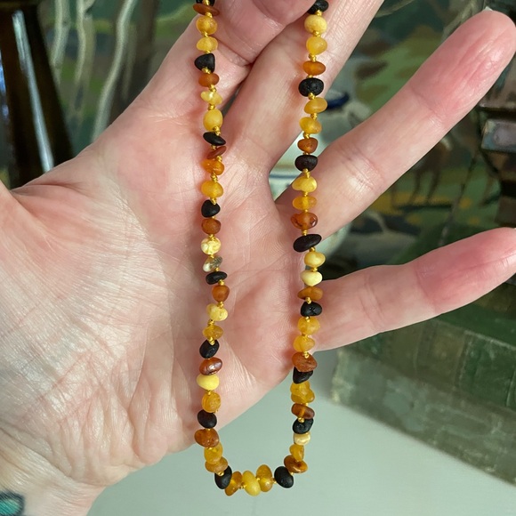 Hand Knotted Raw Baltic Amber Baby Teething Necklace - Picture 2 of 3